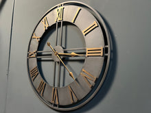 Load image into Gallery viewer, Large Silver and Gold Roman Numeral Skeleton Clock