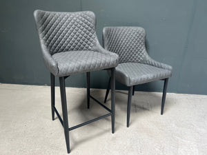 Pair of Classic Faux Leather Bar Stools in Grey