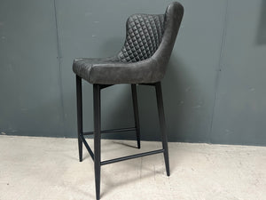 Pair of Classic Faux Leather Bar Stools in Charcoal