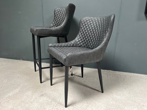 Pair of Classic Faux Leather Bar Stools in Charcoal