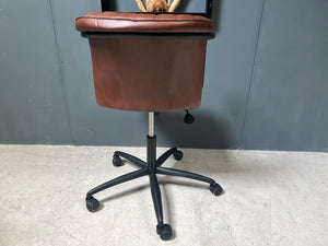 Ribbed Leather Office Swivel Chair in Tan