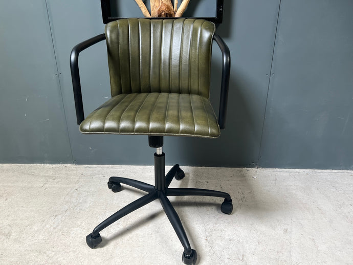 Ribbed Leather Office Swivel Chair in Green (PRE-ORDER NOW BACK IN STOCK 6-8 WEEKS)