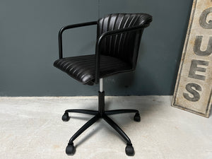 Ribbed Leather Office Swivel Chair in Black