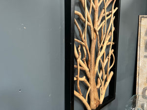 Huge 120cm Tall Teak Root Wood Rustic Wall Art in Black Frame