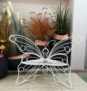 Iron Ornate White Butterfly Garden Bench