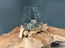 Load image into Gallery viewer, Large 25cm Molten Glass Bowl on Root Wood Stand