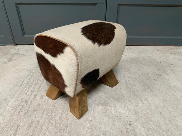 Small Brown/White Cow Hide Pommel Horse/Foot Stool (PRE ORDER NOW BACK IN STOCK 4 WEEKS)