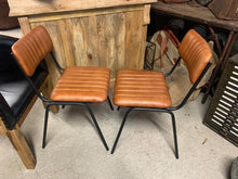 Load image into Gallery viewer, Industrial Vintage Ribbed Leather Dining Chair in Tan