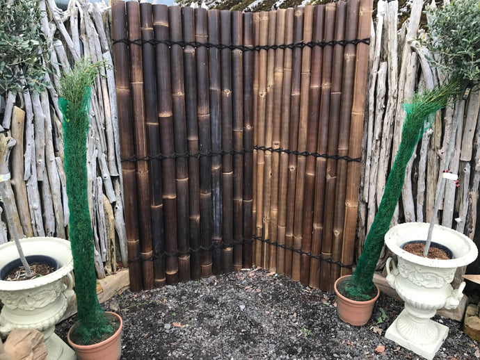 Panel Split Bamboo Fence Screen Finished in Brown Stain