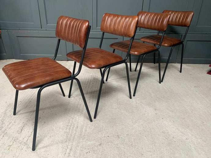 Industrial Vintage Ribbed Leather Dining Chair in Dark Brown (PRE-ORDER NOW BACK IN STOCK 6-8 WEEKS)