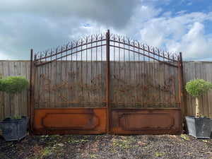 Exceptional Pair of Ornate Solid Iron Gates