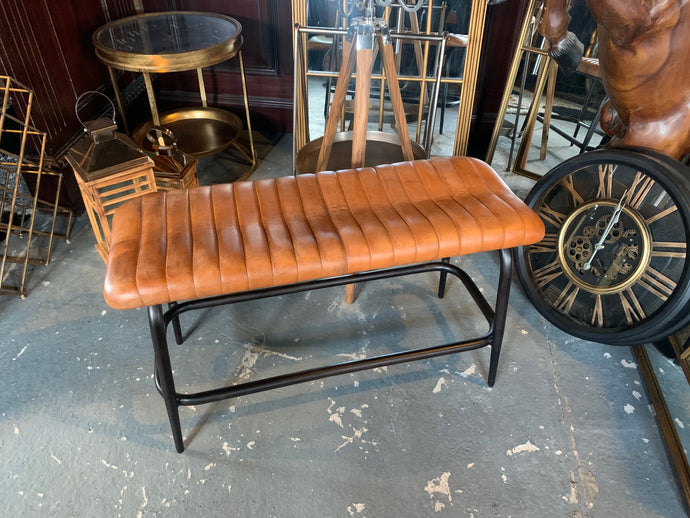 Vintage Industrial Style Ribbed Leather Bench in Tan (PRE-ORDER NOW BACK IN STOCK 4 WEEKS)