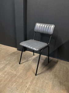 Industrial Vintage Ribbed Leather Dining Chair in Grey