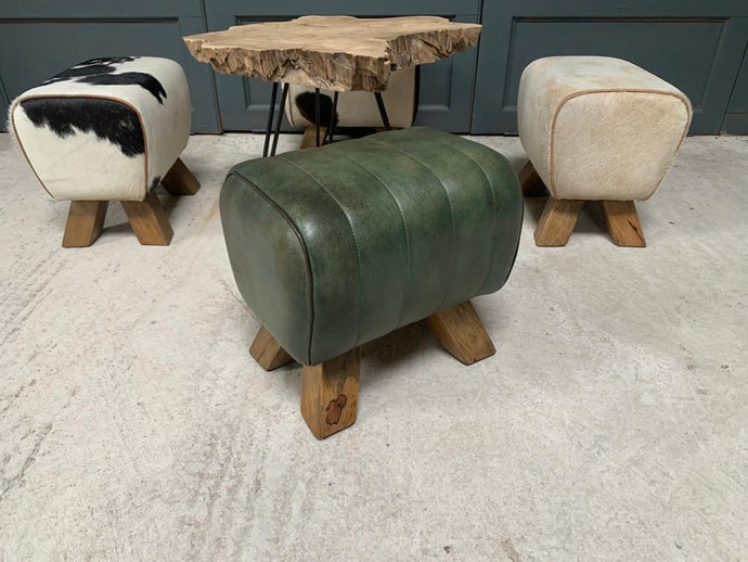 Small Green Leather Pommel Horse/Foot Stool (PRE-ORDER NOW BACK IN STOCK 4 WEEKS)