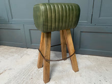 Load image into Gallery viewer, Ribbed Leather Pommel Horse Bar Stool in Green