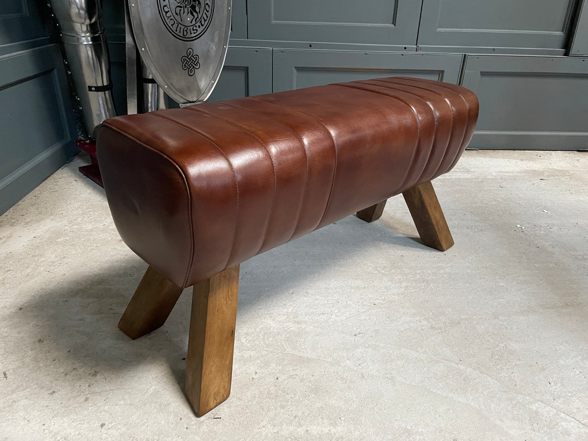 Large Dark Brown Leather Pommel Horse/Bench/Foot Stool John Cowell