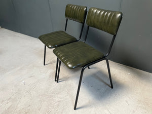 Industrial Vintage Ribbed Leather Dining Chair in Green (PRE-ORDER NOW BACK IN STOCK 4 WEEKS)