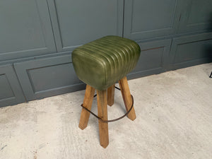 Ribbed Leather Pommel Horse Bar Stool in Green