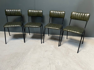 Industrial Vintage Ribbed Leather Dining Chair in Green (PRE-ORDER NOW BACK IN STOCK 4 WEEKS)
