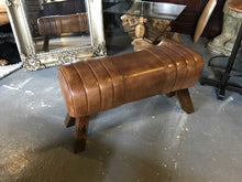 Load image into Gallery viewer, Large Tan Leather Pommel Horse/Bench/Foot Stool