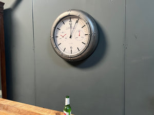 Vintage Silver Industrial Style Geneva Chronograph Wall Clock