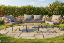 Load image into Gallery viewer, Wicker Boho Style Four Piece Bistro Conversation Suite