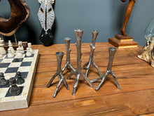 Load image into Gallery viewer, 5 Pc Nickel Candle Stick Set