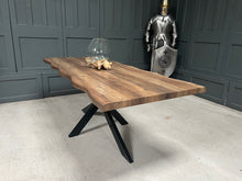 Load image into Gallery viewer, huge-2m-waney-edge-dining-table-oak-finish-furniture-metal-base-unique-home-design-kitchen-table-diningtable-john-cowell-ltd