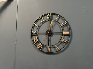 Large Black and Gold Roman Numeral Skeleton Clock