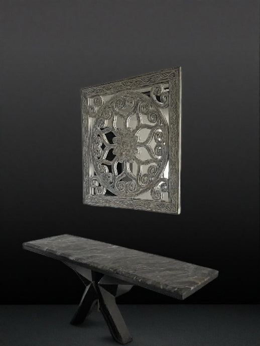 Oriental Detailed MIRROR (90cm square) in Silver