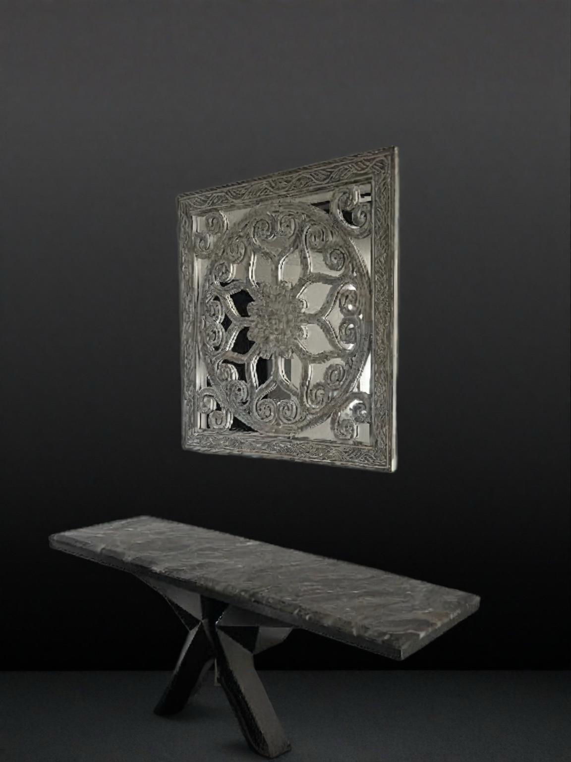 Oriental Detailed MIRROR (90cm square) in Silver