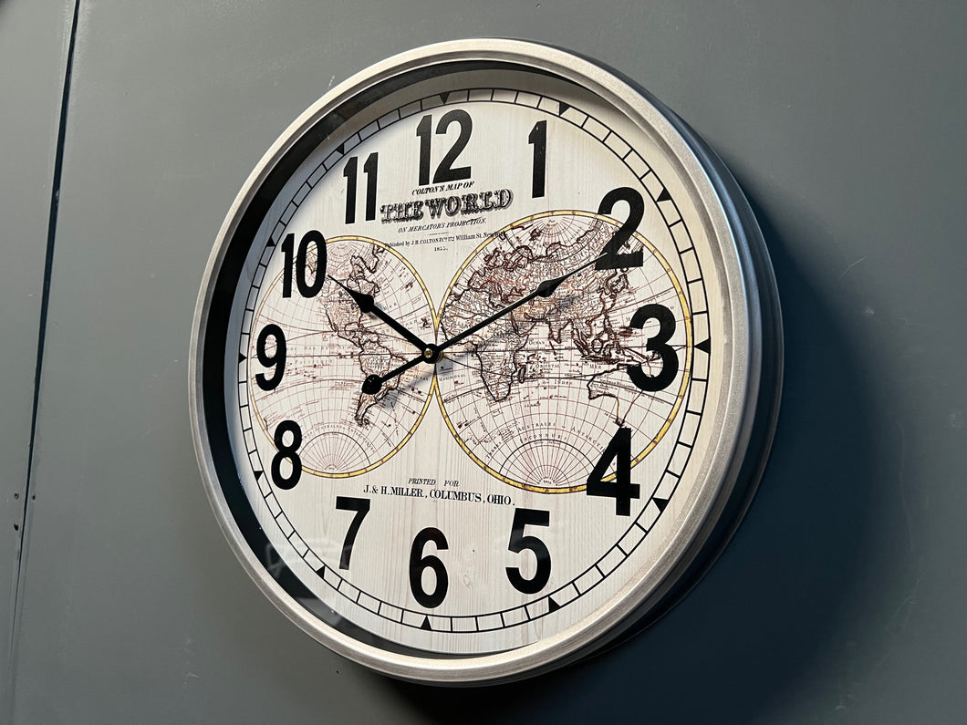Large Vintage Colton's Map of The World Wall Clock