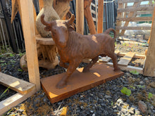 Load image into Gallery viewer, Rusty Cast Iron Bull Ornament on Plinth