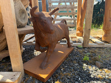 Load image into Gallery viewer, Rusty Cast Iron Bull Ornament on Plinth