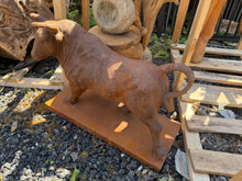 Load image into Gallery viewer, Rusty Cast Iron Bull Ornament on Plinth