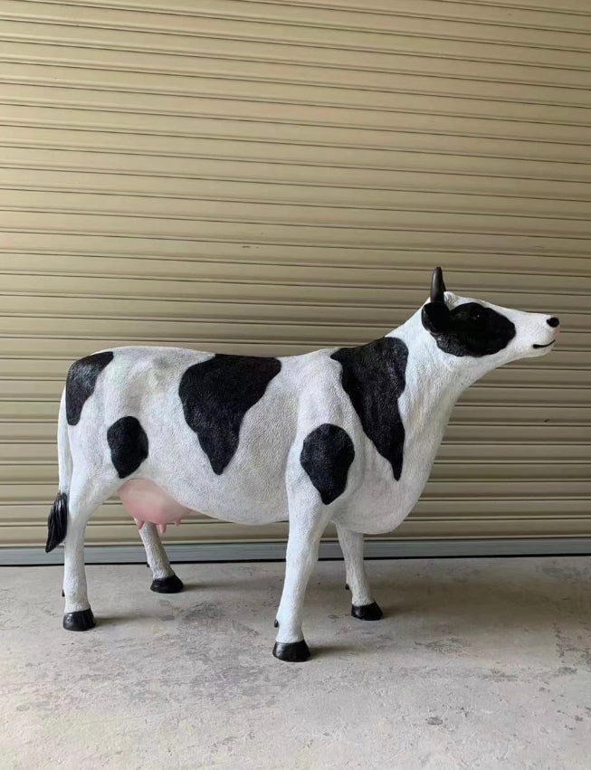 Huge Standing Black and White Cow Statue