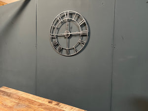 Large Silver Iron Skeleton Roman Numeral Clock