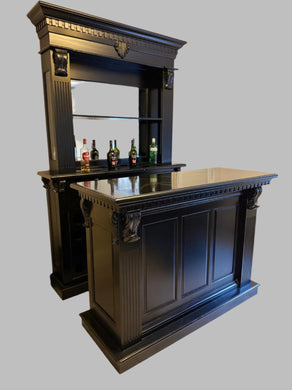 1.5m Black Home Bar - Front Counter & Bevelled Mirrored Back Bar