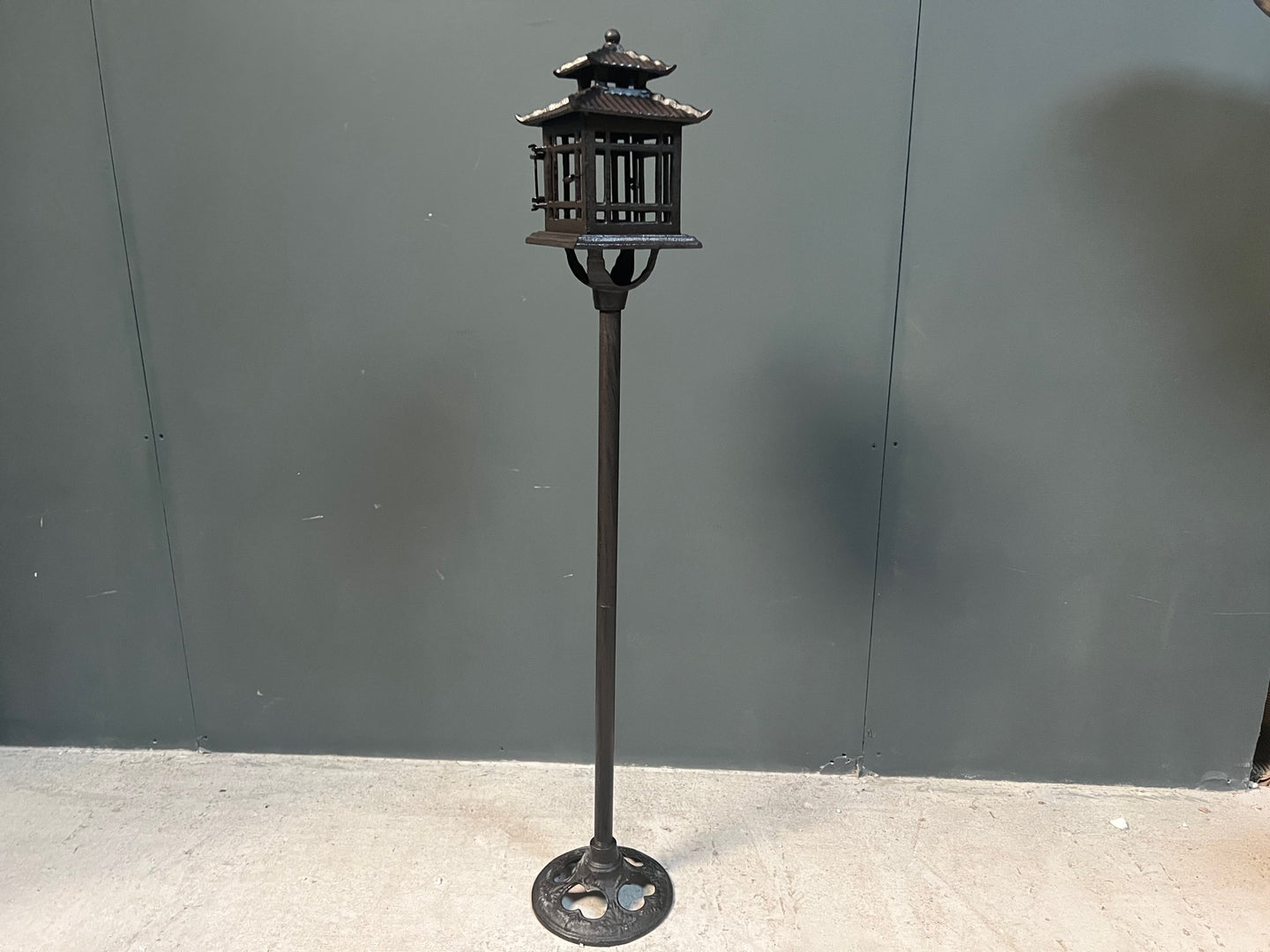 Large Cast Iron Oriental Garden Lantern on Stand Decoration