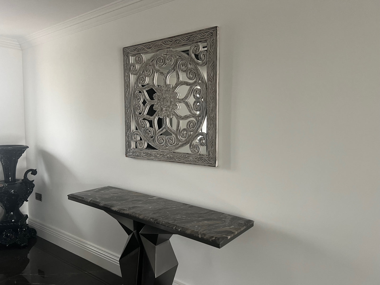 Oriental Detailed MIRROR (90cm square) in Silver