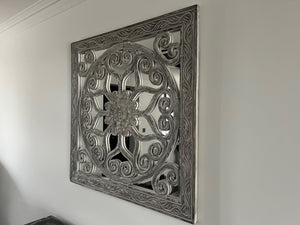Oriental Detailed MIRROR (90cm square) in Silver