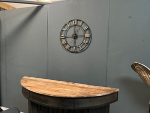 Large Black and Gold Roman Numeral Skeleton Clock