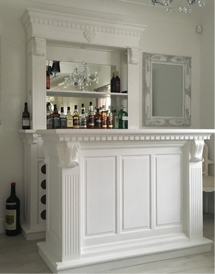 1.5m White Home Bar - Front Counter & Bevelled Mirrored Back Bar