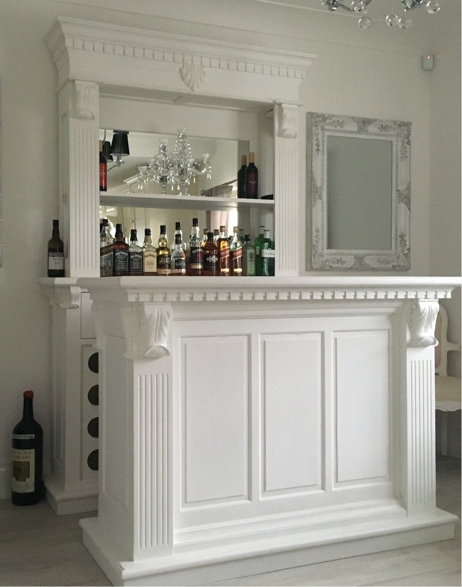 1.5m White Home Bar - Front Counter & Bevelled Mirrored Back Bar