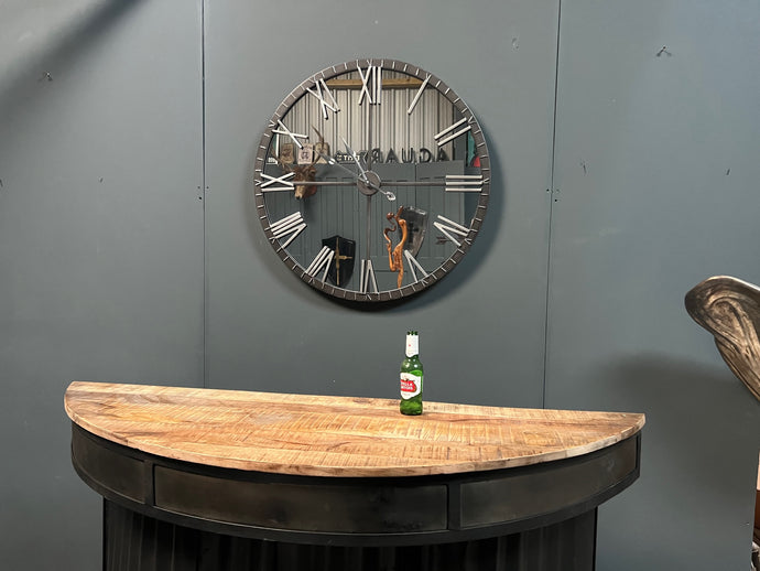 Large Mirrored Silver Wall Clock
