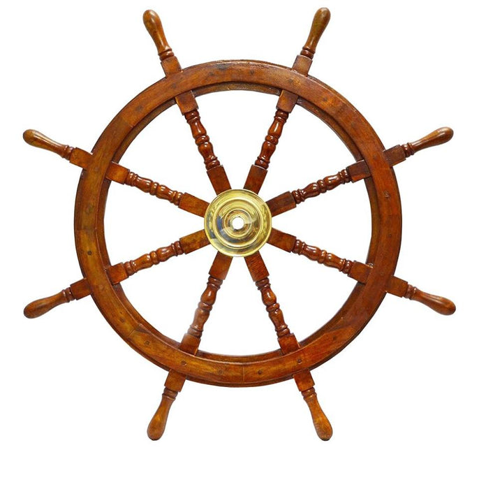 Large Wooden Ships Wheel with Brass Centre