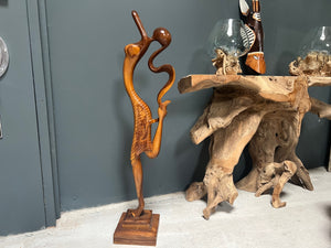 Large Heavy Polished Wood Abstract Lady Dancing on Plinth