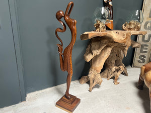 Large Heavy Polished Wood Abstract Lady Dancing on Plinth