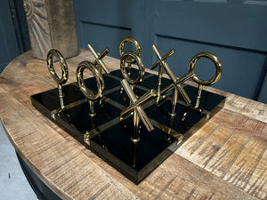Quality Black and Gold Standing Noughts & Crosses Game Set