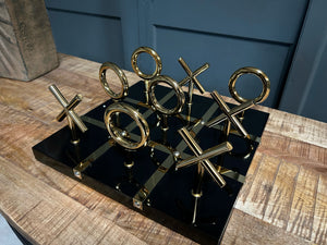 Quality Black and Gold Standing Noughts & Crosses Game Set